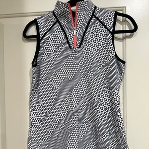 Tail Sleeveless Woman's Golf Shirt White with Black Pattern, Neon Orange Detail